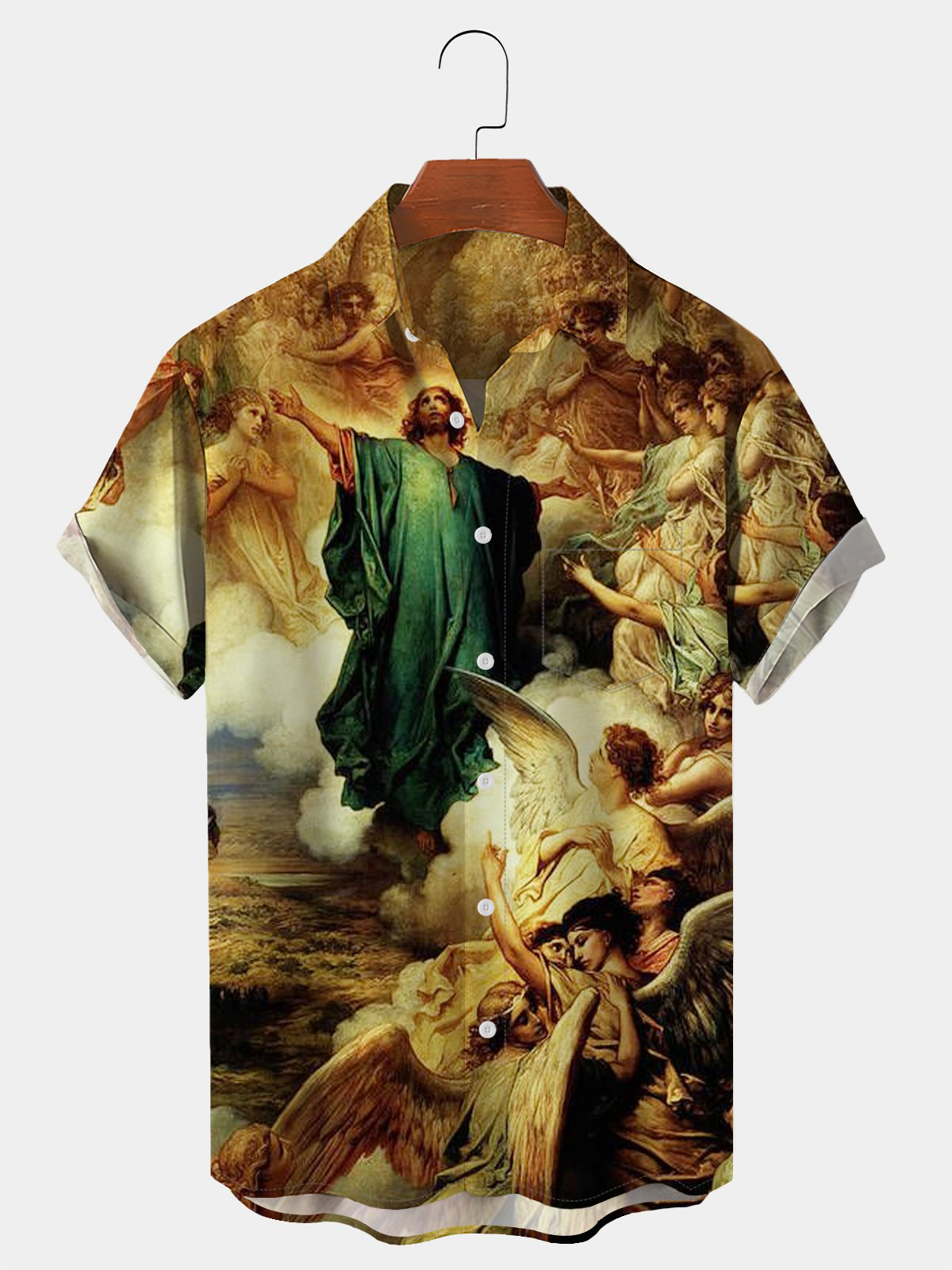 Men's Casual Easter Holiday Jesus Element Lapel Pocket Short Sleeve Shirt