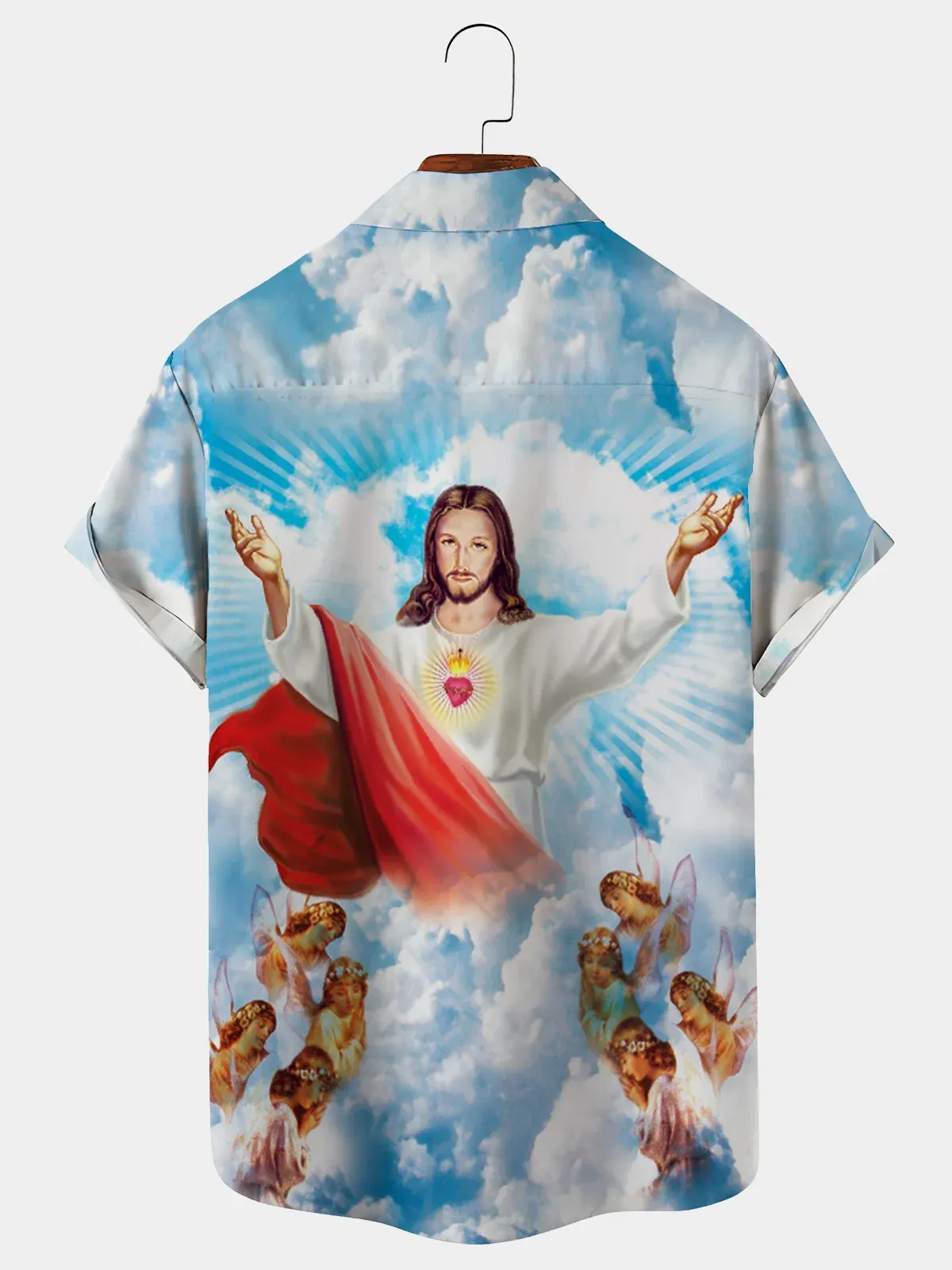 Men's Casual Easter Holiday Jesus Element Lapel Pocket Short Sleeve Shirt