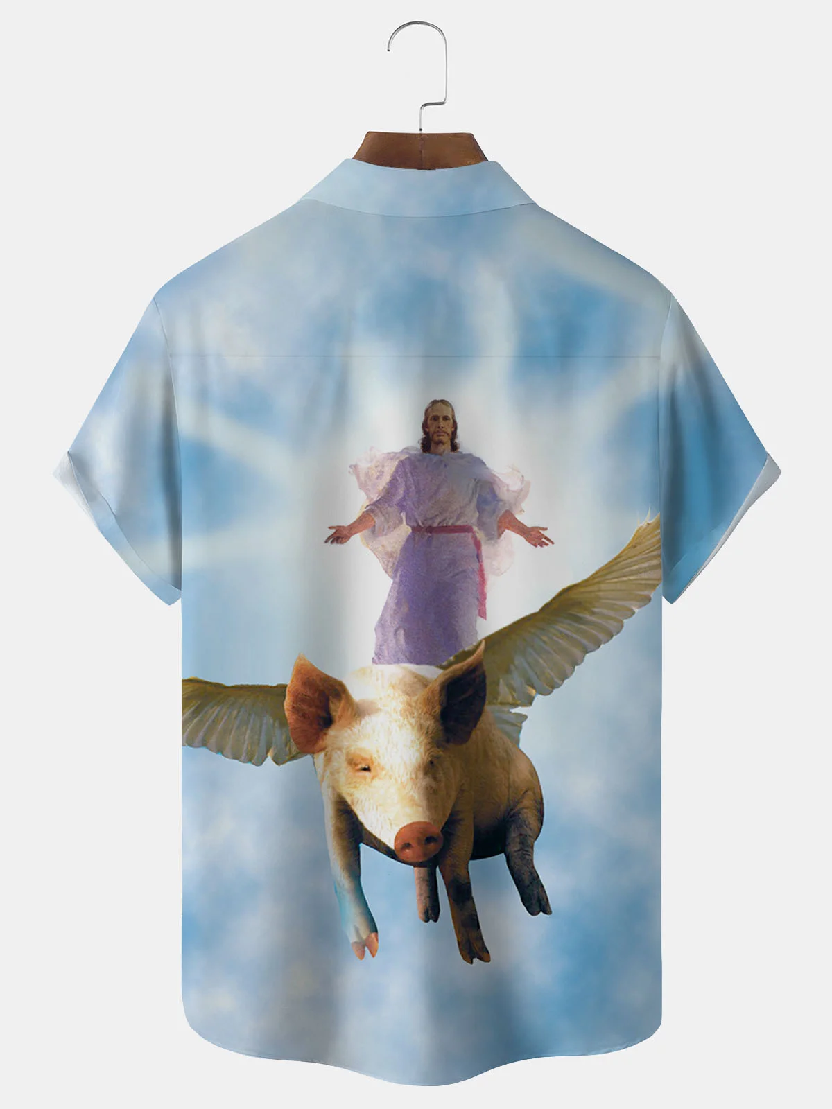 Men's Casual Easter Holiday Jesus Element Lapel Pocket Short Sleeve Shirt