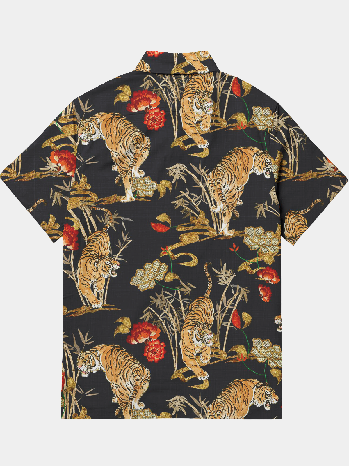 Men's Retro Tiger Animal Print Lapel Pocket Short Sleeve Shirt