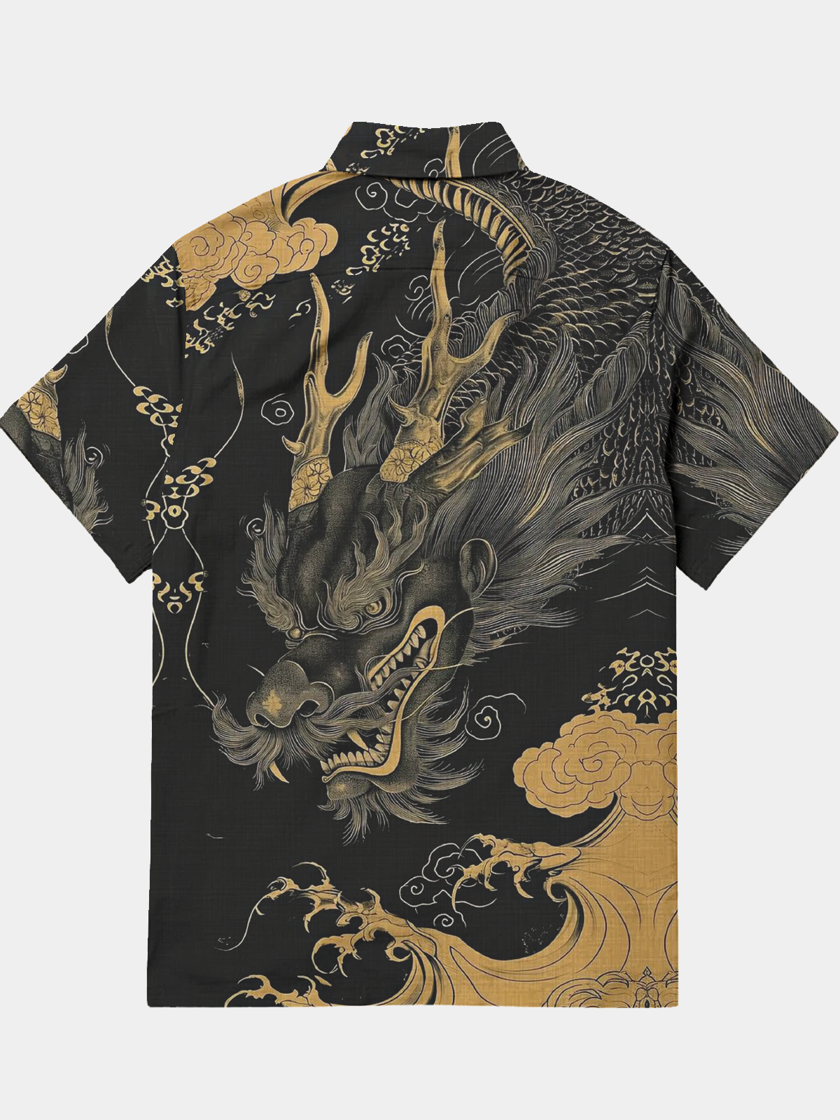 Men's Vintage Dragon Animal Print Lapel Pocket Short Sleeve Shirt