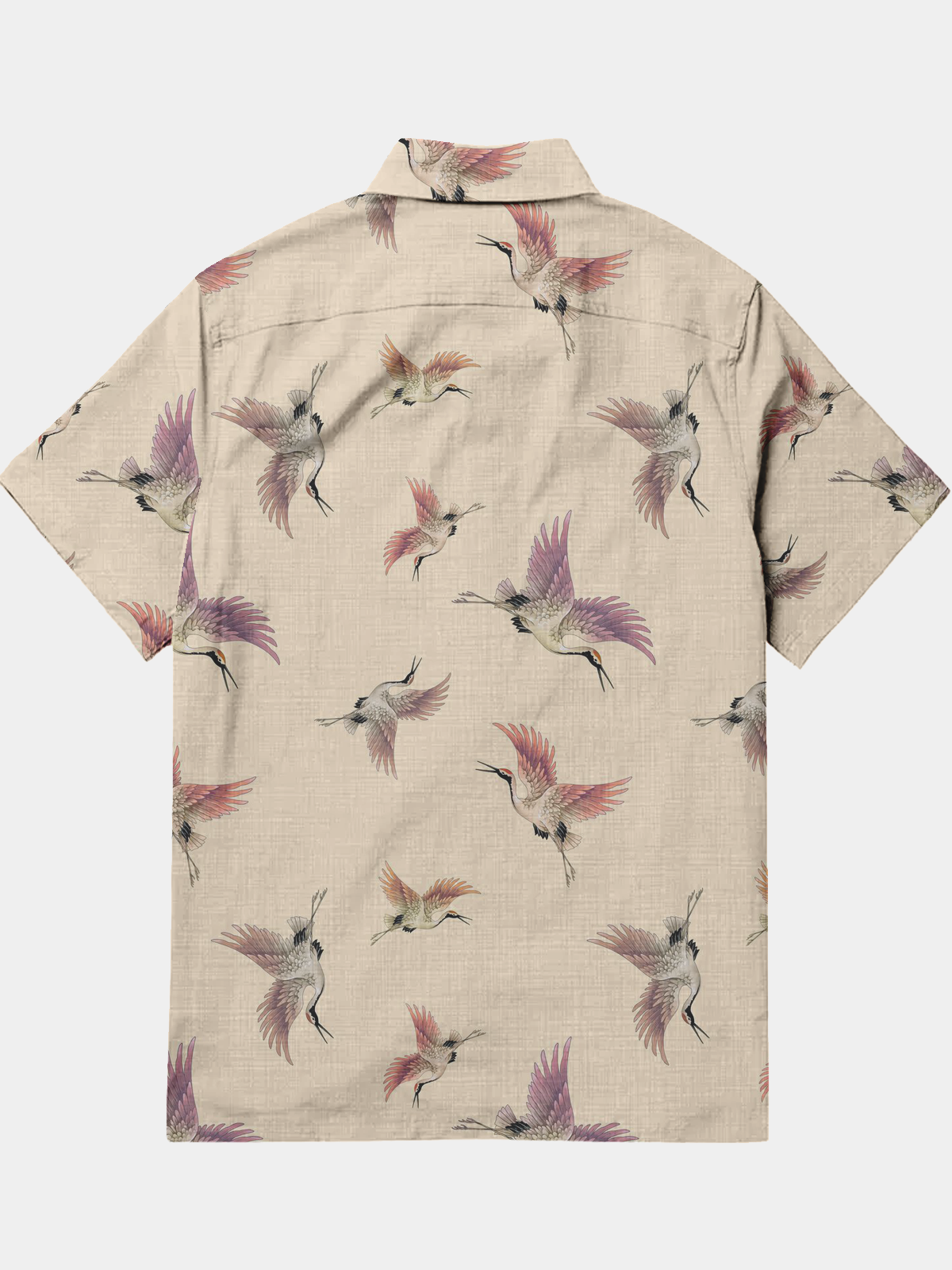 Men's Casual Crane Animal Print Lapel Pocket Short Sleeve Shirt