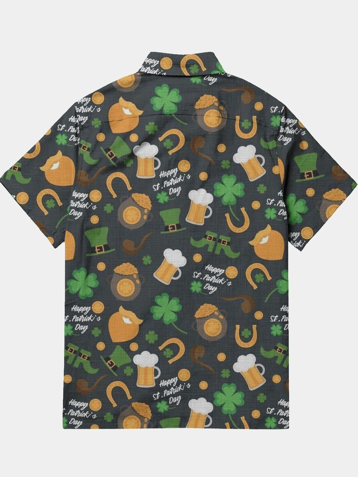 Men's Festive St Patrick's Day Element Printed Lapel Pocket Short Sleeve Shirt