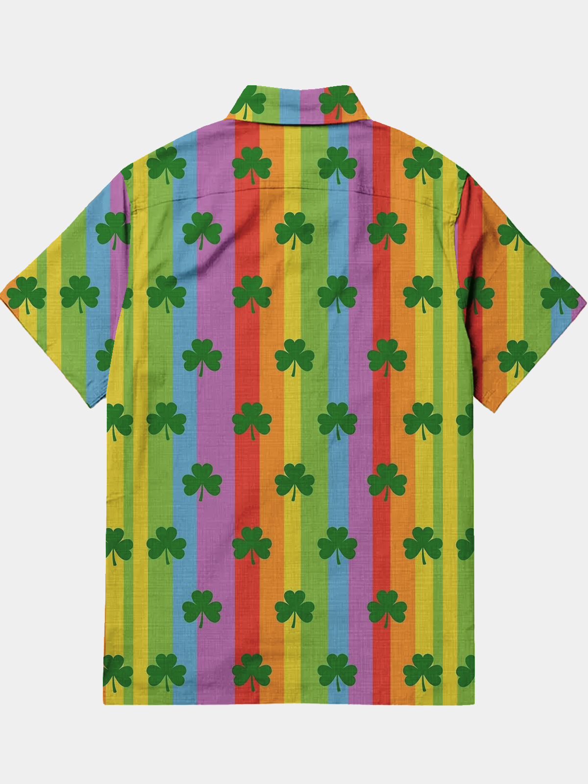 Men's Festive St Patrick's Day Elements Rainbow Print Lapel Pocket Short Sleeve Shirt