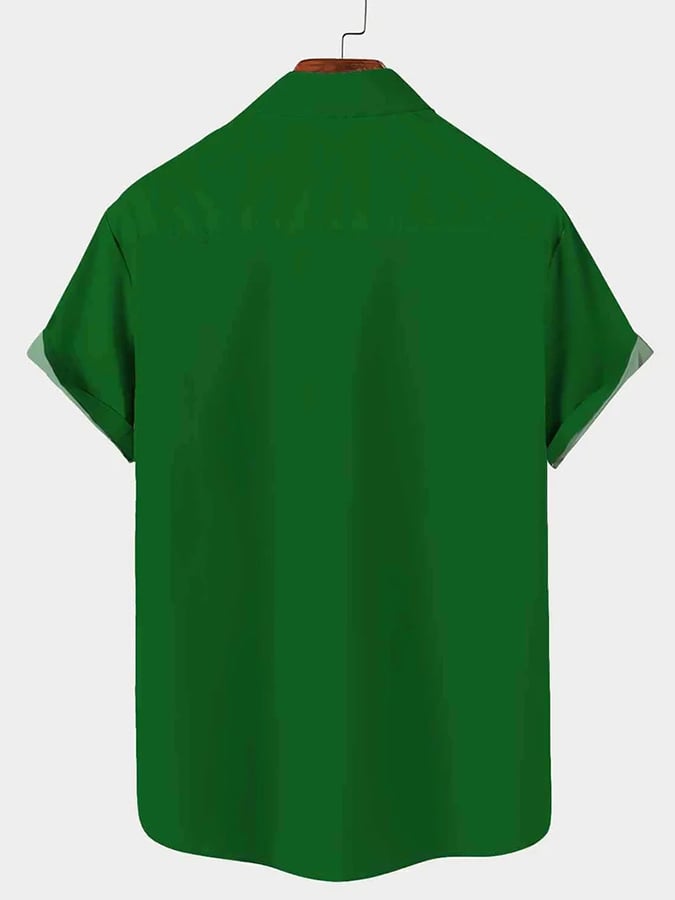 Men's Festive St. Patrick's Music Shamrock Print Lapel Short Sleeve Shirt
