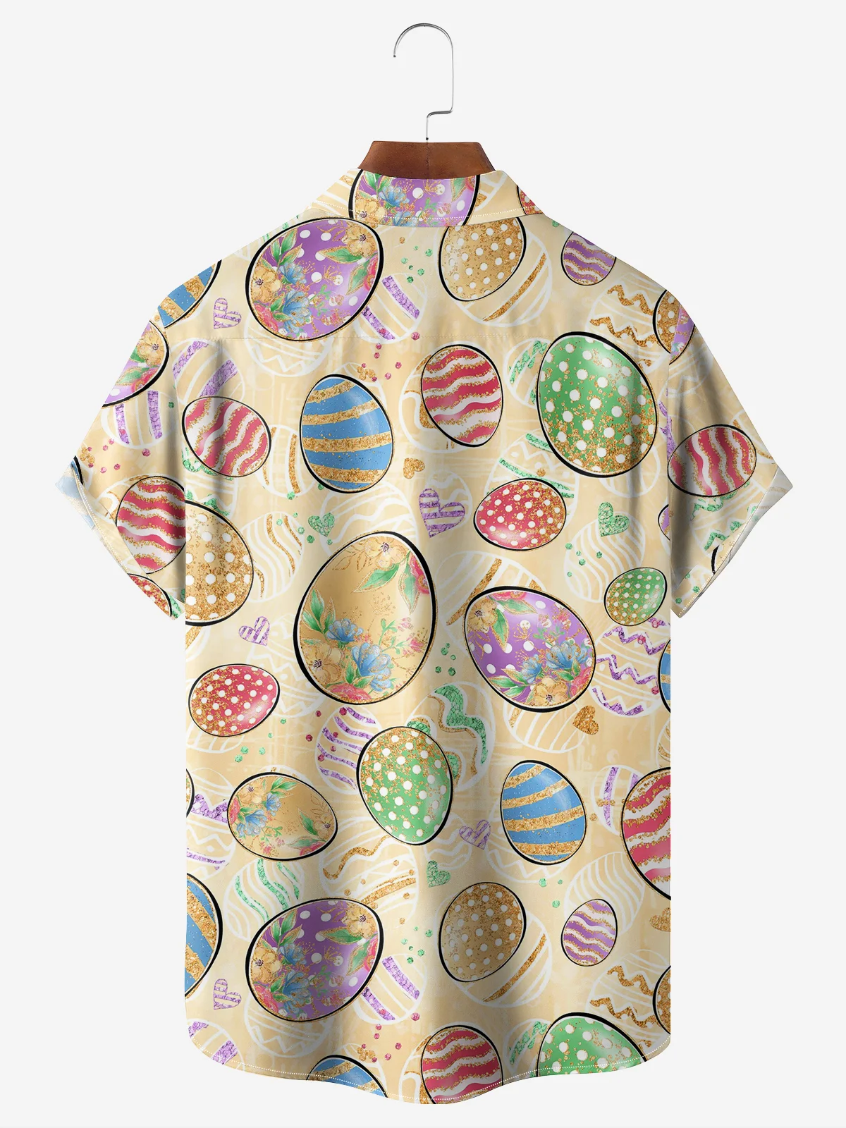 Men's Holiday Egg Element Print Lapel Pocket Short Sleeve Shirt