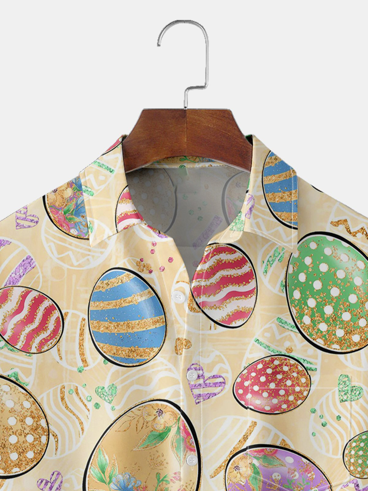 Men's Holiday Egg Element Print Lapel Pocket Short Sleeve Shirt