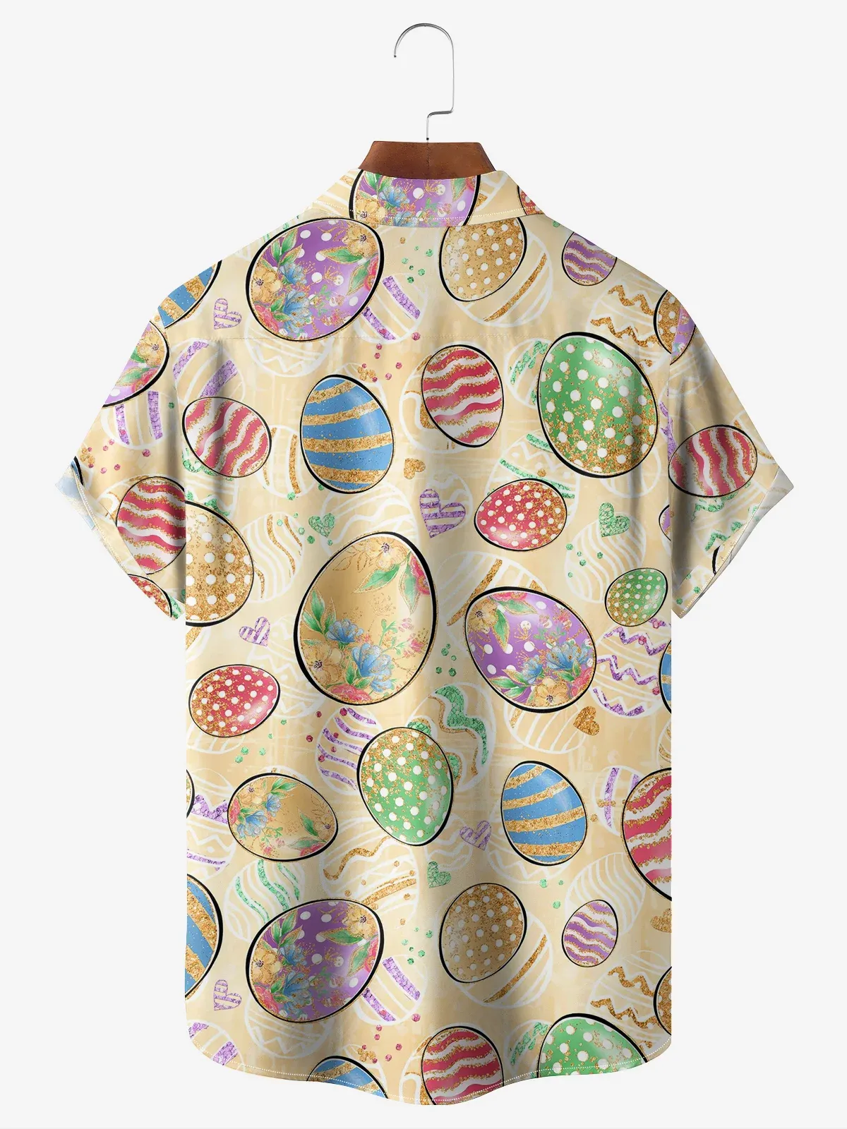Men's Holiday Egg Element Print Lapel Pocket Short Sleeve Shirt