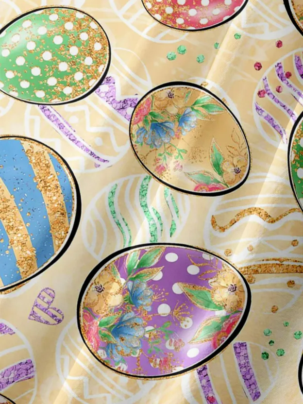 Men's Holiday Egg Element Print Lapel Pocket Short Sleeve Shirt