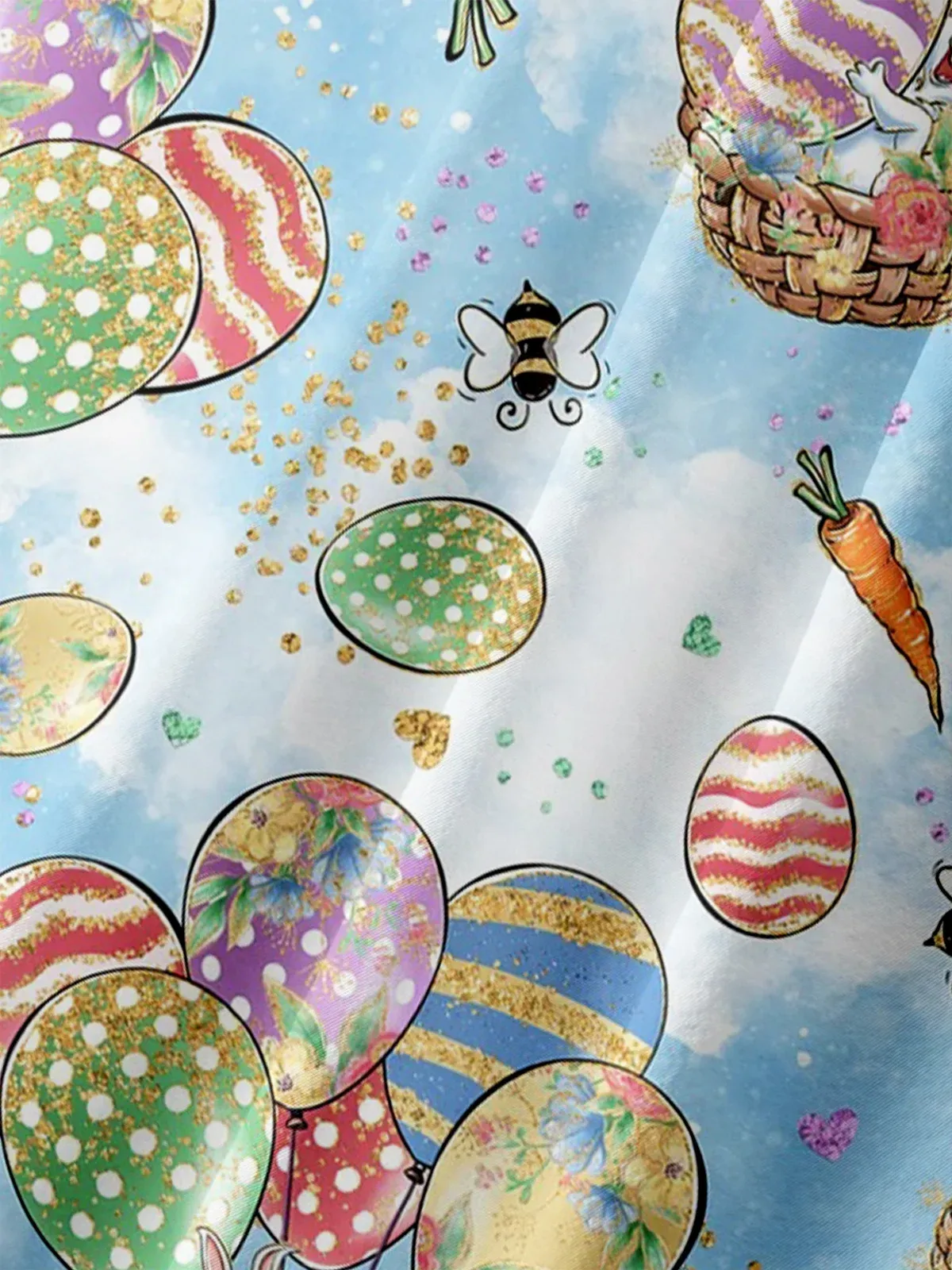 Men's Holiday Egg Bunny Element Print Lapel Pocket Short Sleeve Shirt