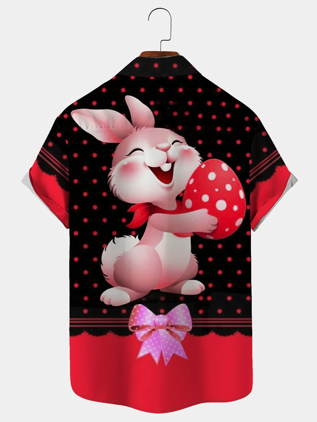 Men's Holiday Cute Egg Bunny Element Printed Lapel Pocket Short Sleeve Shirt