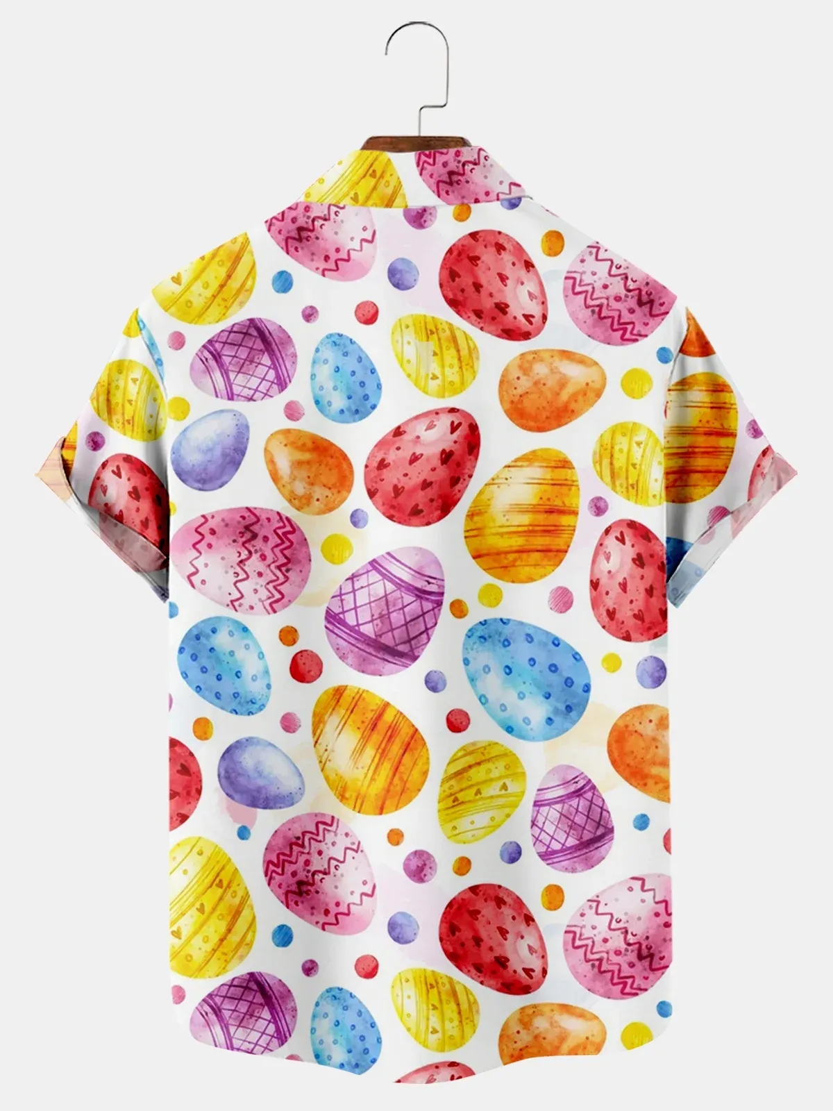 Men's Holiday Egg Print Lapel Pocket Short Sleeve Shirt