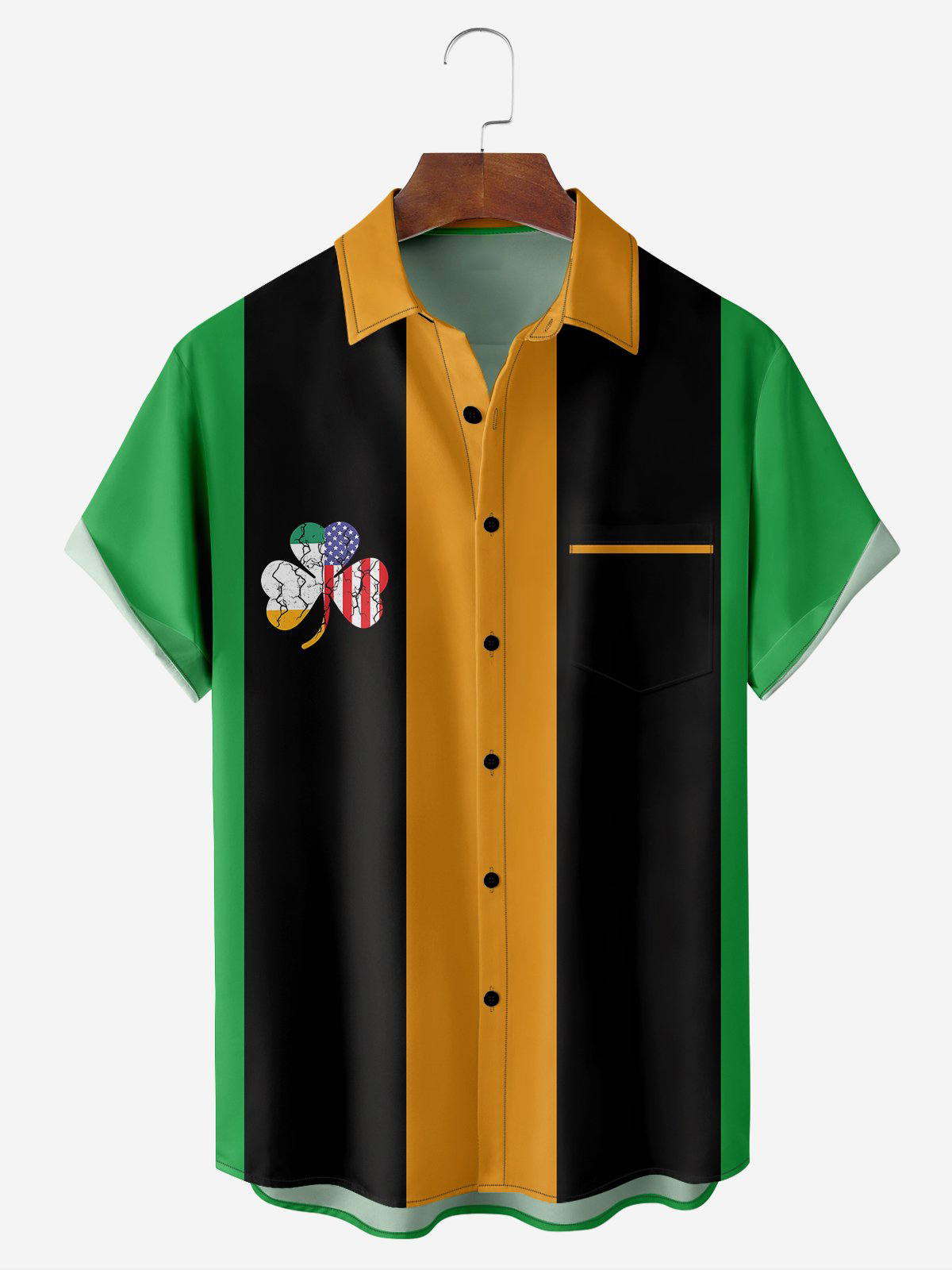 Christmas greetings from Santa Claus delivering gifts on a motorcycle Christmas Chest Pocket Short Sleeve Bowling Shirt