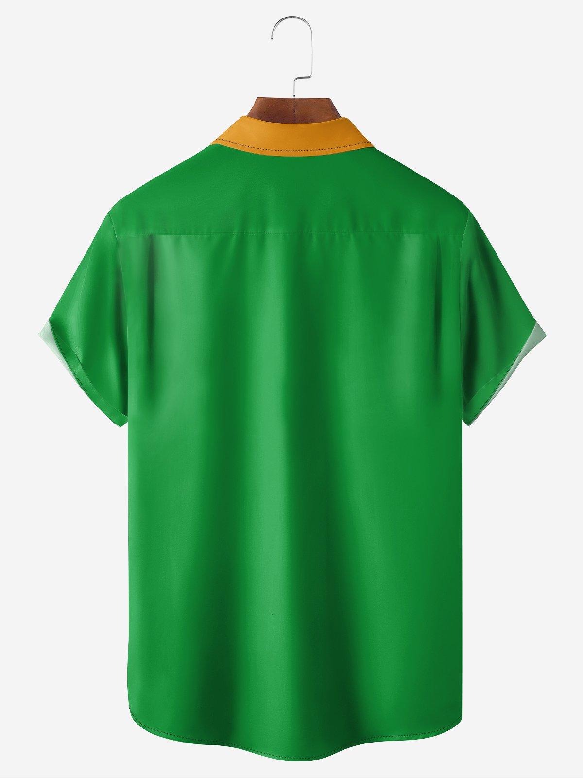 Men's Holiday Colorblock Shamrock Print Lapel Pocket Short Sleeve Bowling Shirt