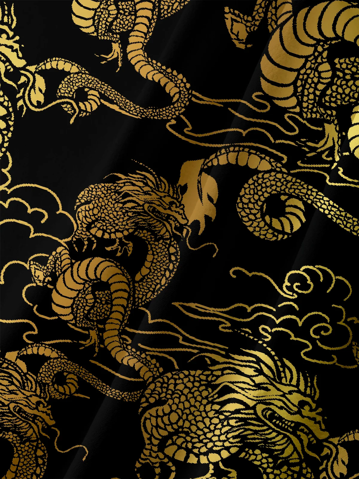 Men's Casual Gold Dragon Element Printed Lapel Pocket Short Sleeve Shirt