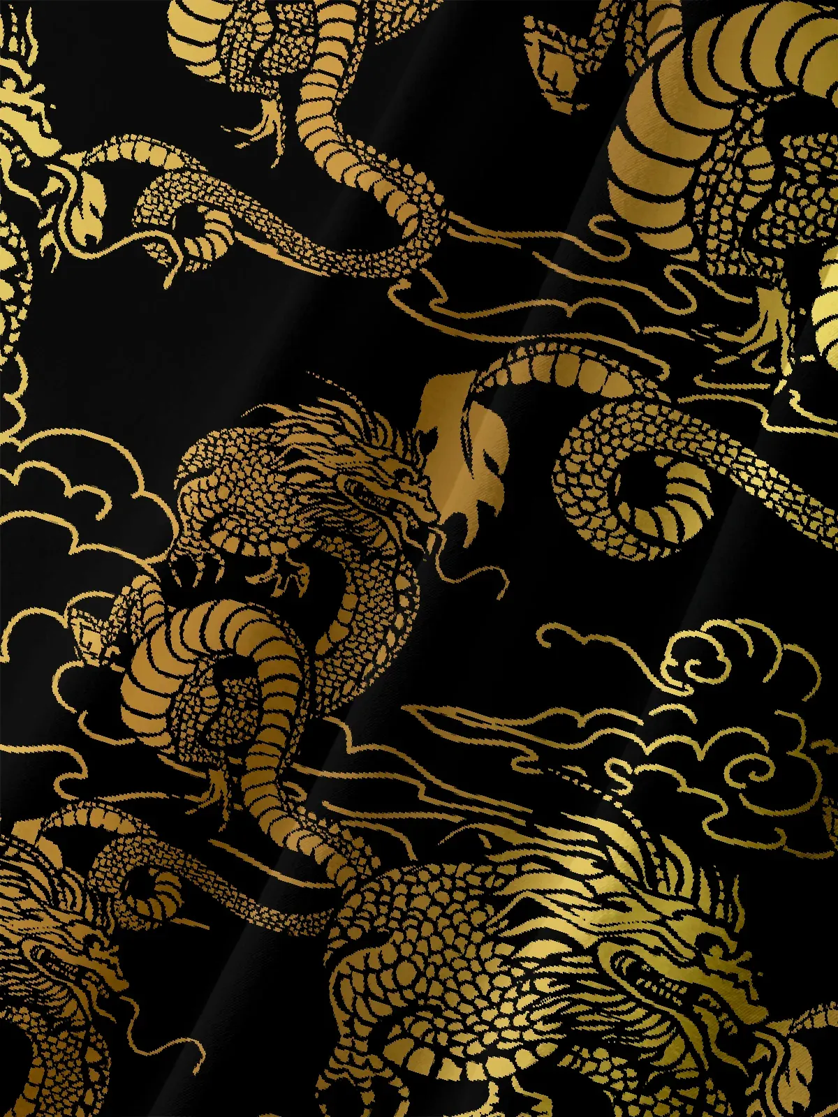 Men's Casual Gold Dragon Element Printed Lapel Pocket Short Sleeve Shirt