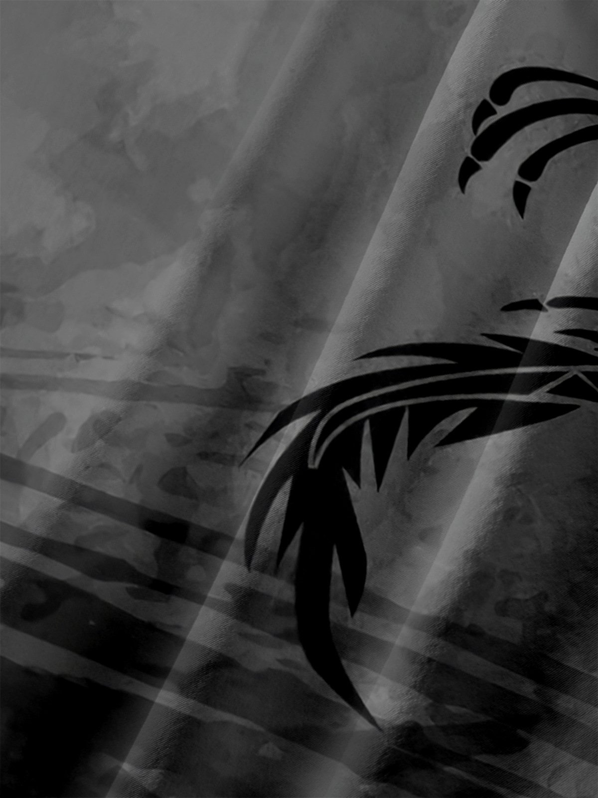 Men's Casual Black Dragon Element Printed Lapel Pocket Short Sleeve Shirt