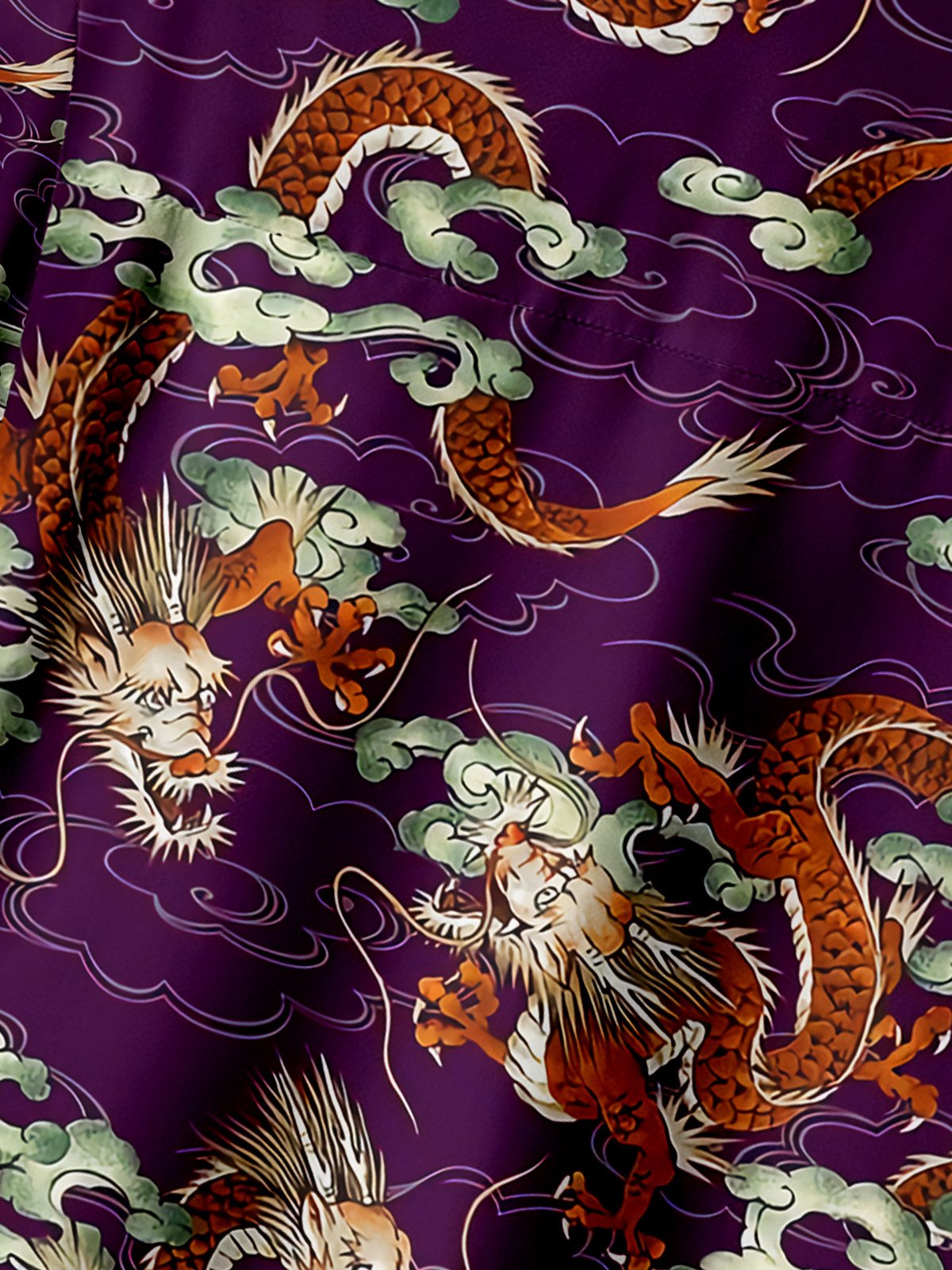 Men's Casual Dragon Cloud Element Printed Lapel Pocket Short Sleeve Shirt