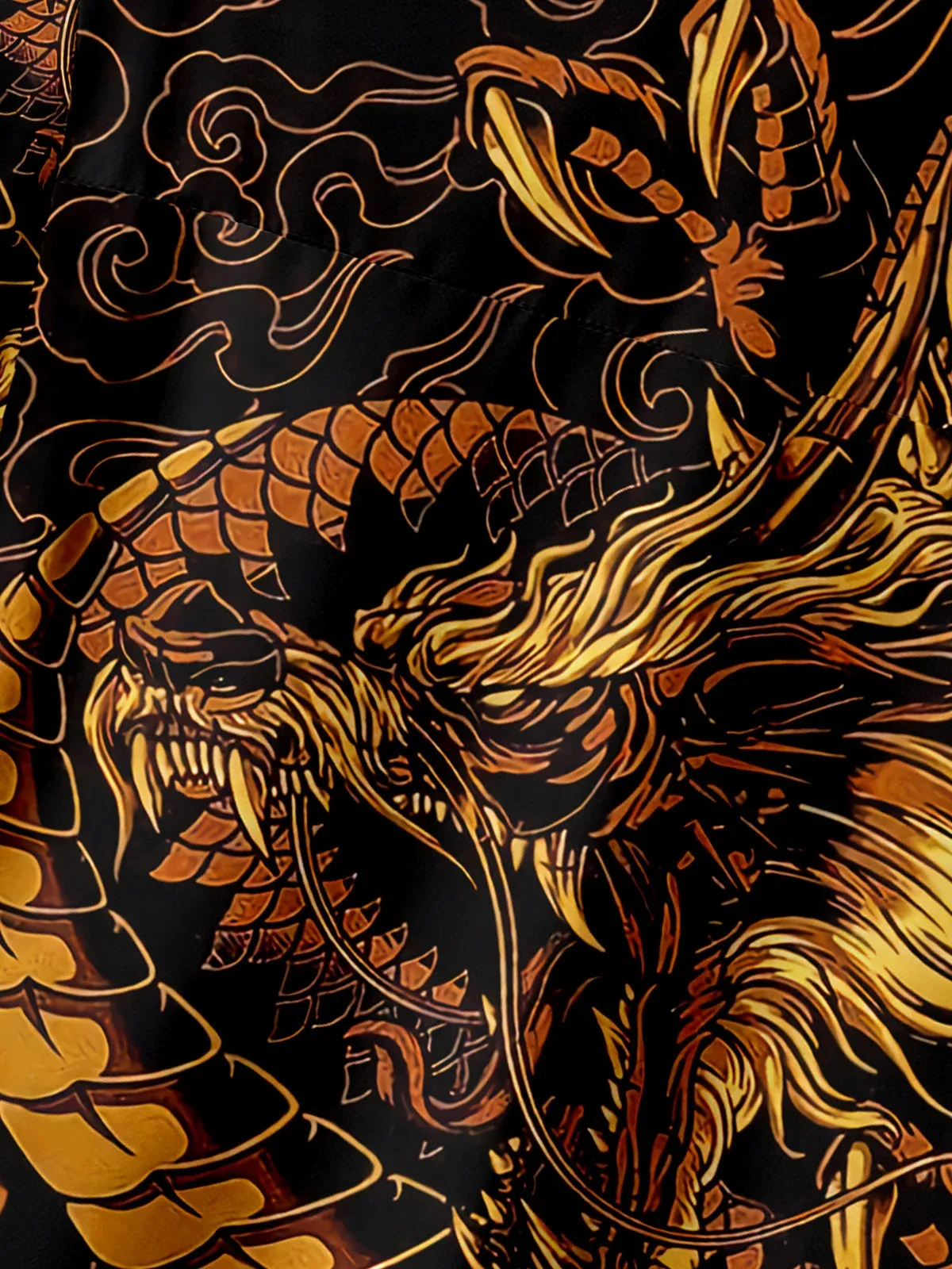 Men's Casual Cartoon Dragon Element Printed Lapel Pocket Short Sleeve Shirt