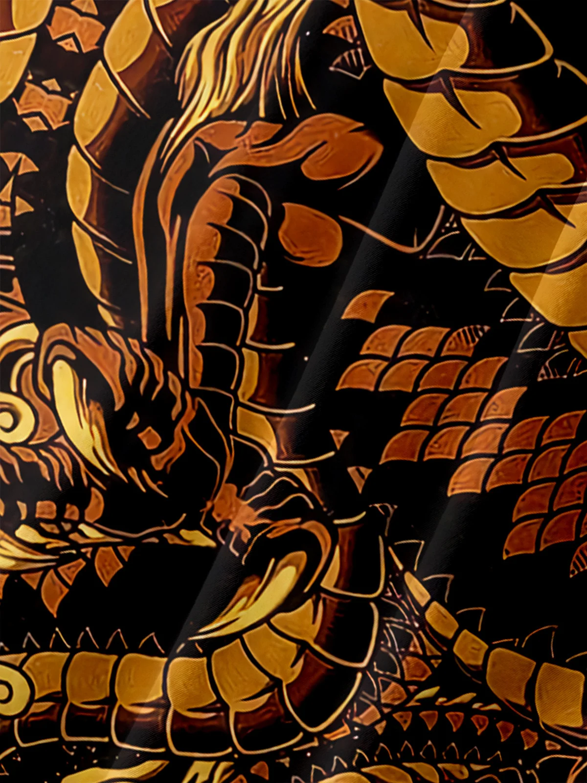 Men's Casual Cartoon Dragon Element Printed Lapel Pocket Short Sleeve Shirt