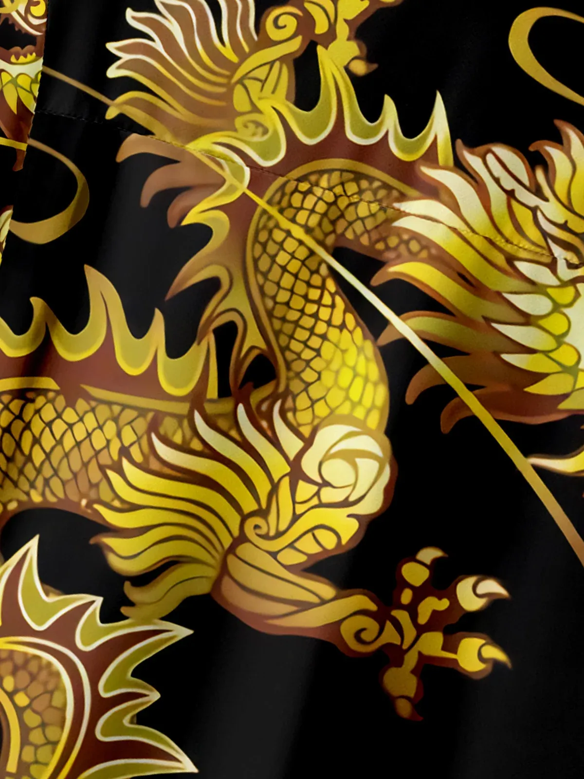 Men's Casual Gold Dragon Print Lapel Pocket Short Sleeve Shirt