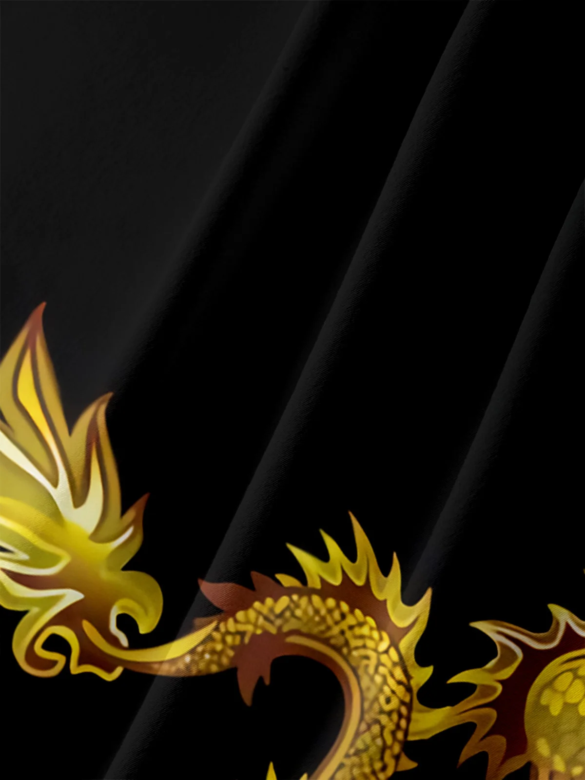 Men's Casual Gold Dragon Print Lapel Pocket Short Sleeve Shirt