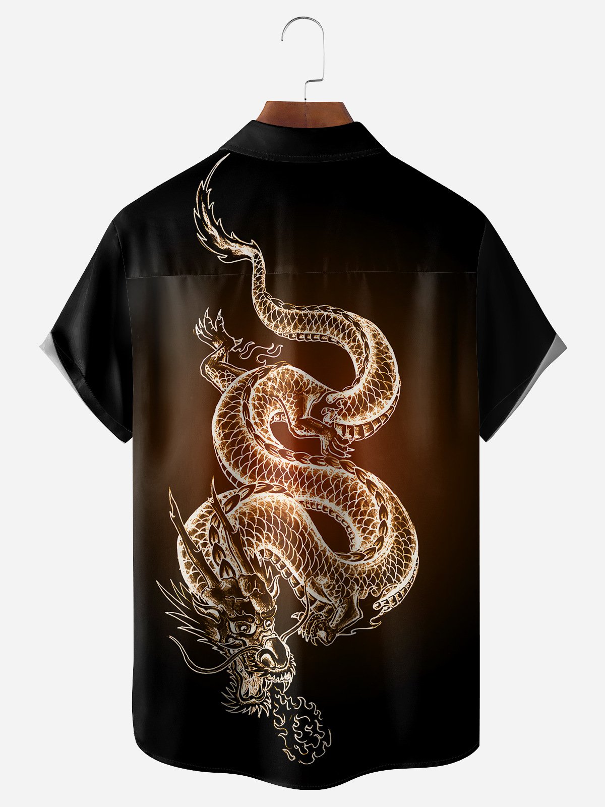 Men's Casual Gradient Dragon Print Lapel Pocket Short Sleeve Shirt