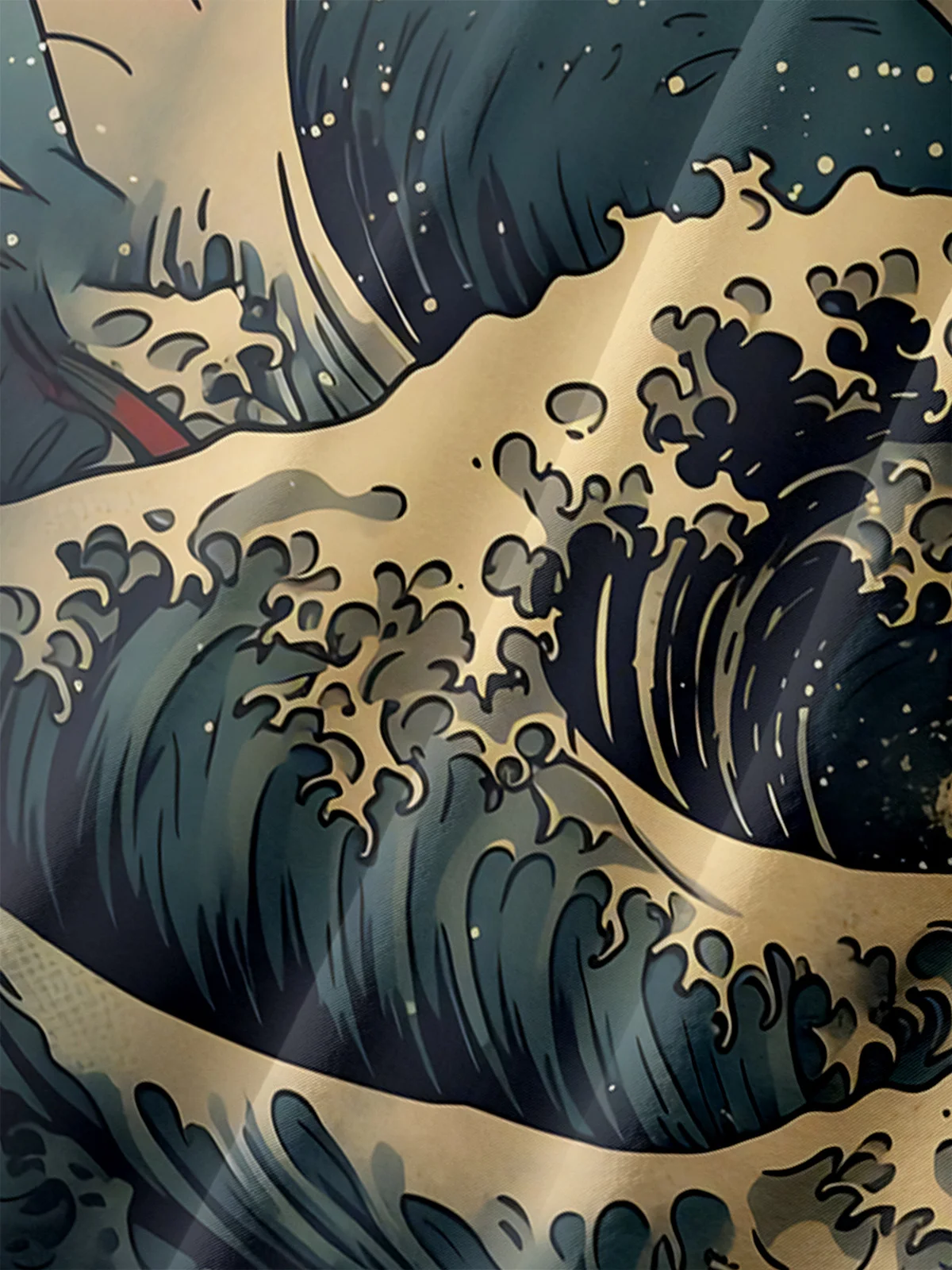 Men's Casual Ukiyo-e Dragon Wave Print Lapel Pocket Short Sleeve Shirt