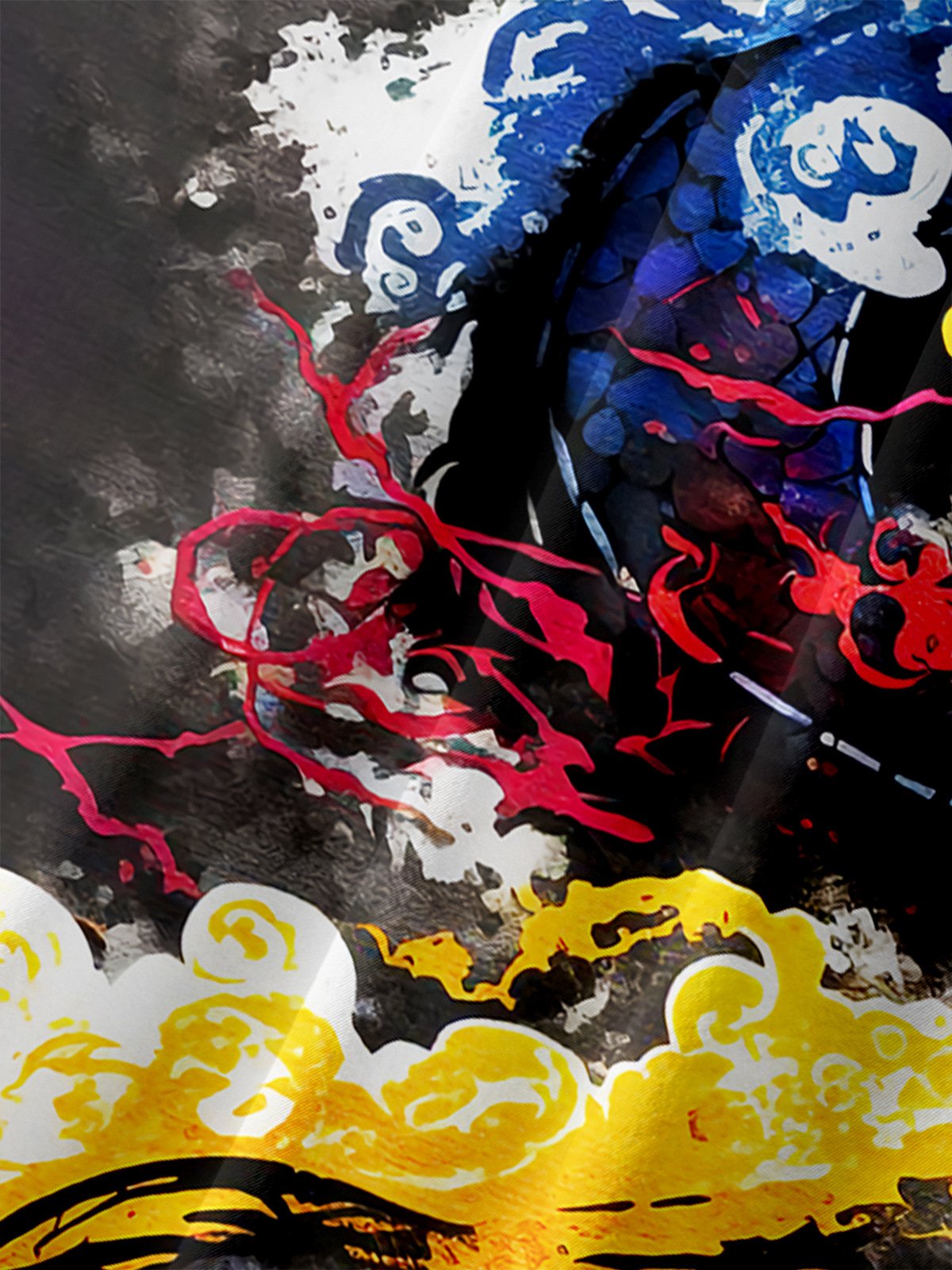 Men's Casual Ukiyo-e Dragon Print Lapel Pocket Short Sleeve Shirt