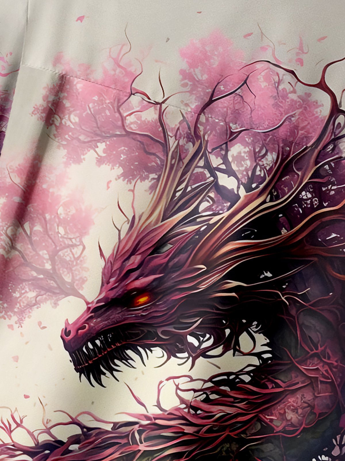 Men's Casual Ukiyo-e Sakura Dragon Print Lapel Pocket Short Sleeve Shirt