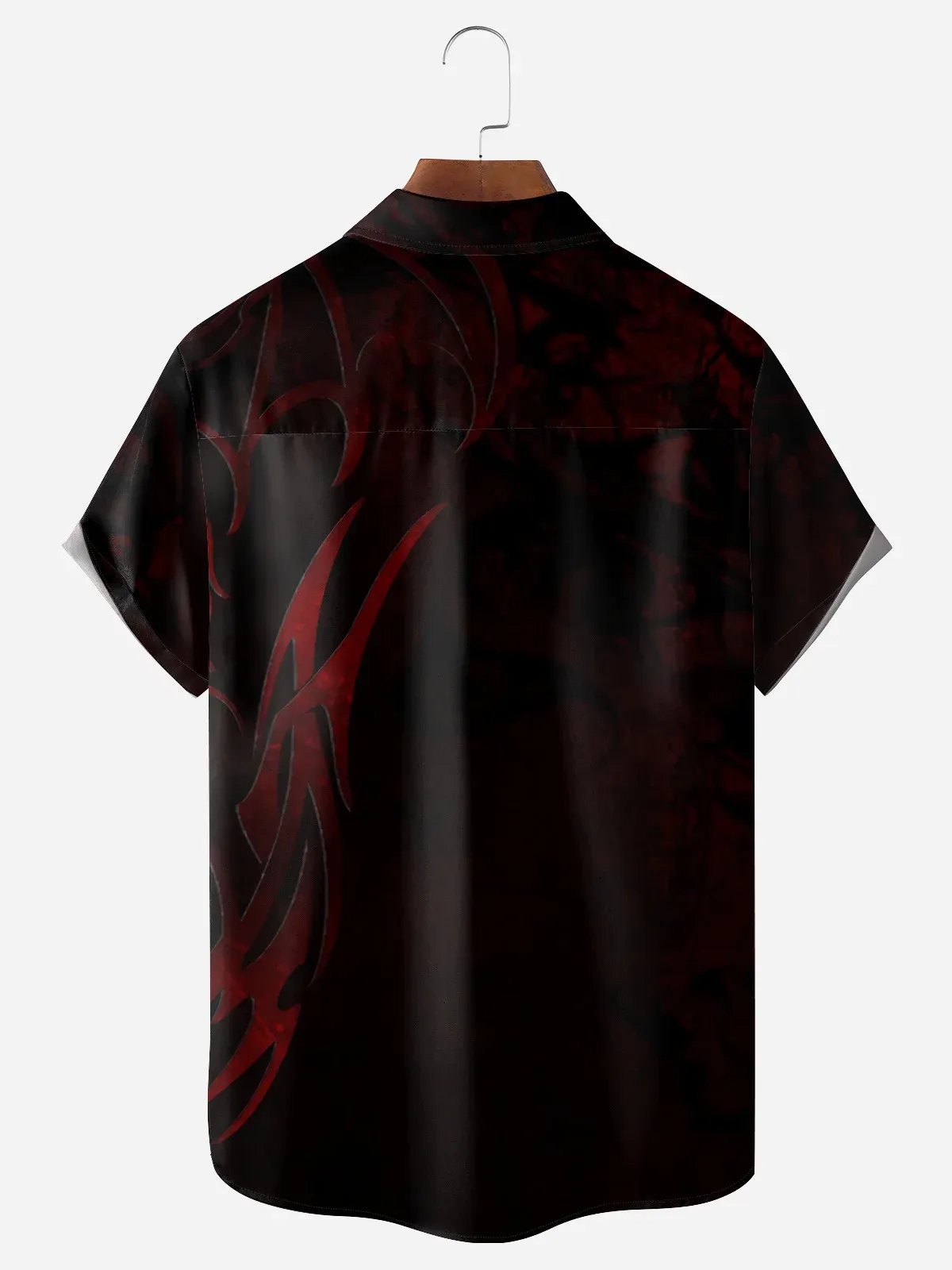 Men's Casual Dragon Dark Print Lapel Pocket Short Sleeve Shirt