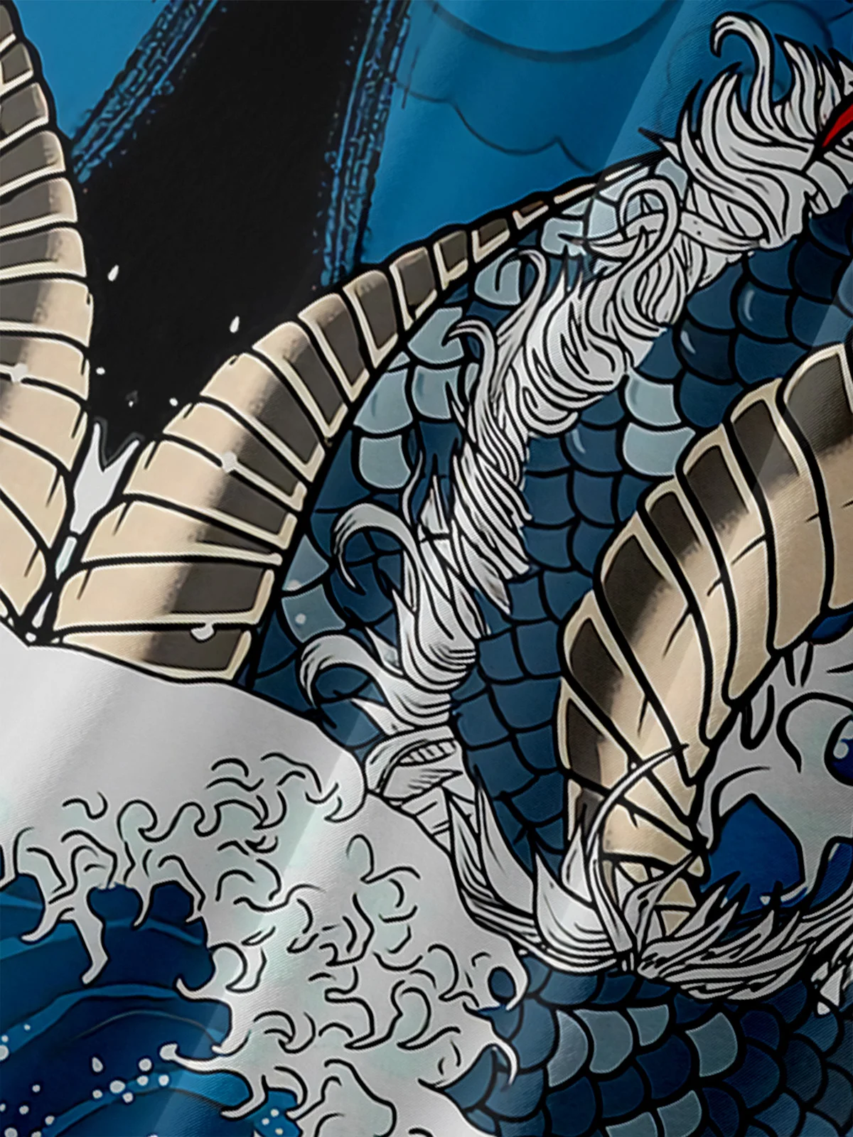 Men's Casual Cartoon Dragon Printed Lapel Pocket Short Sleeve Shirt