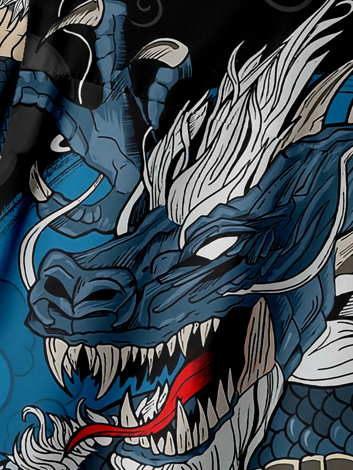 Men's Casual Cartoon Dragon Printed Lapel Pocket Short Sleeve Shirt