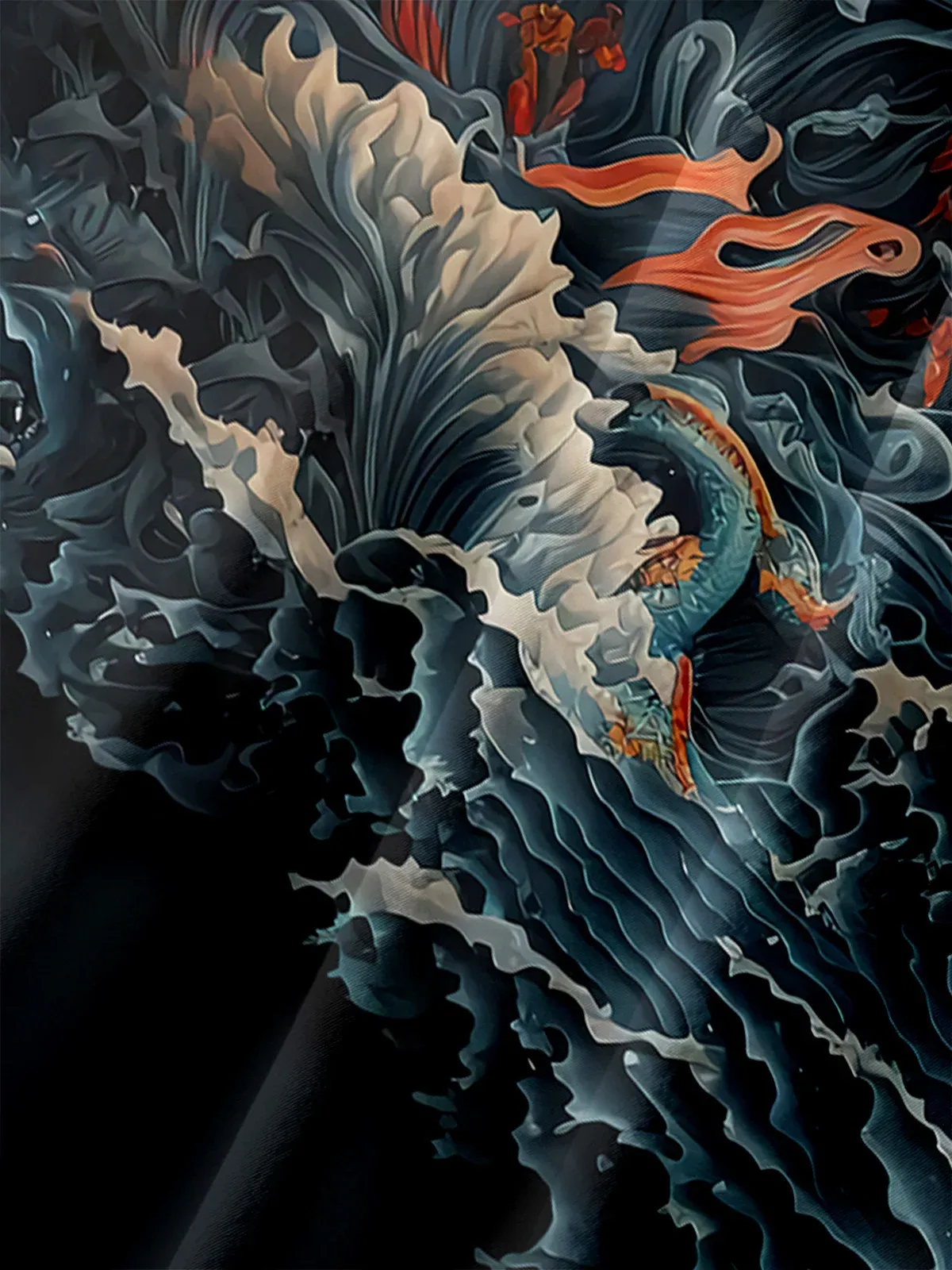 Men's Casual Ukiyo-e Dragon Wave Element Printed Lapel Pocket Short Sleeve Shirt