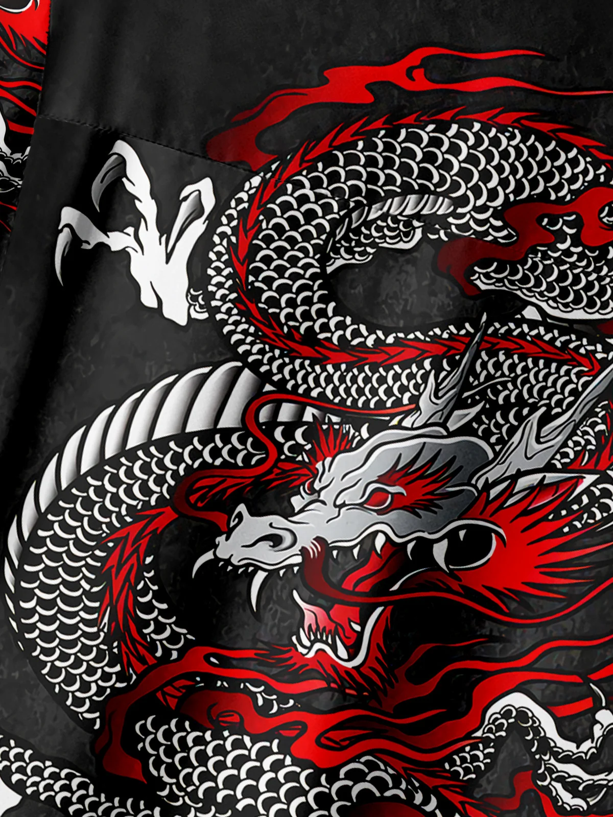 Men's Casual Ukiyo-e Dragon Element Printed Lapel Pocket Short Sleeve Shirt