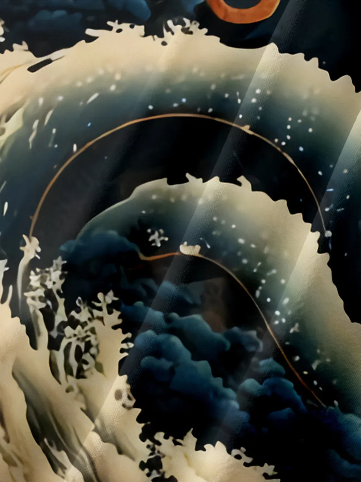 Men's Casual Ukiyo-e Dragon Wave Print Lapel Pocket Short Sleeve Shirt