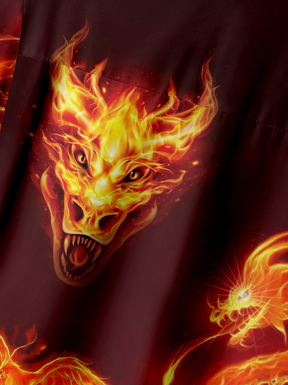 Men's Casual Flaming Dragon Print Lapel Pocket Short Sleeve Shirt