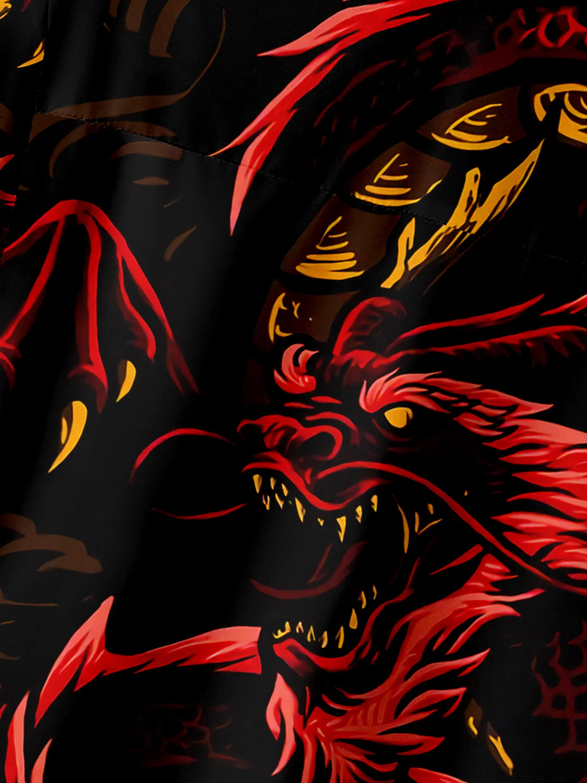 Men's Casual Red Dragon Print Lapel Pocket Short Sleeve Shirt