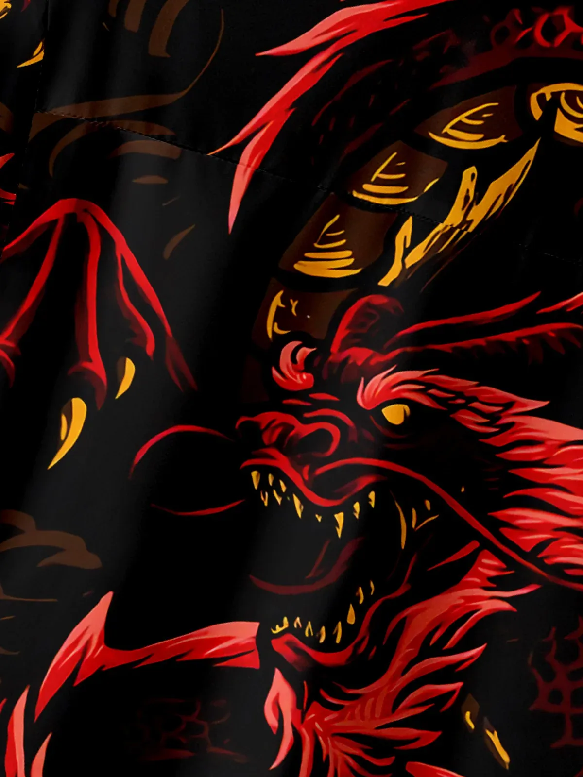 Men's Casual Red Dragon Print Lapel Pocket Short Sleeve Shirt