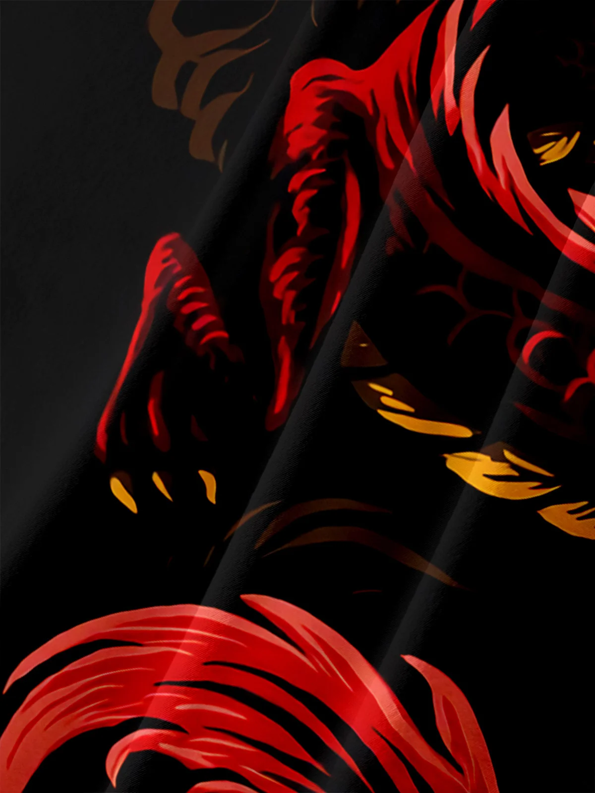 Men's Casual Red Dragon Print Lapel Pocket Short Sleeve Shirt