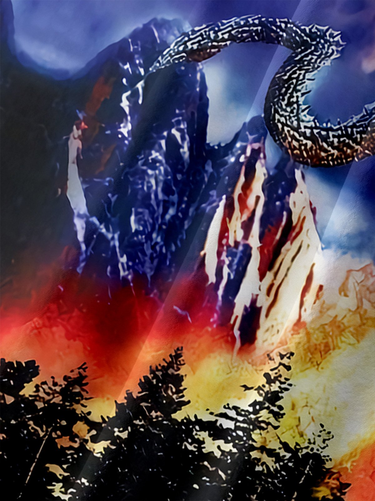 Men's Casual Cartoon Dragon Illustration Print Lapel Pocket Short Sleeve Shirt