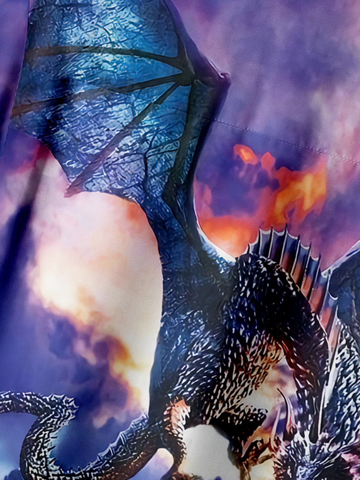 Men's Casual Cartoon Dragon Illustration Print Lapel Pocket Short Sleeve Shirt