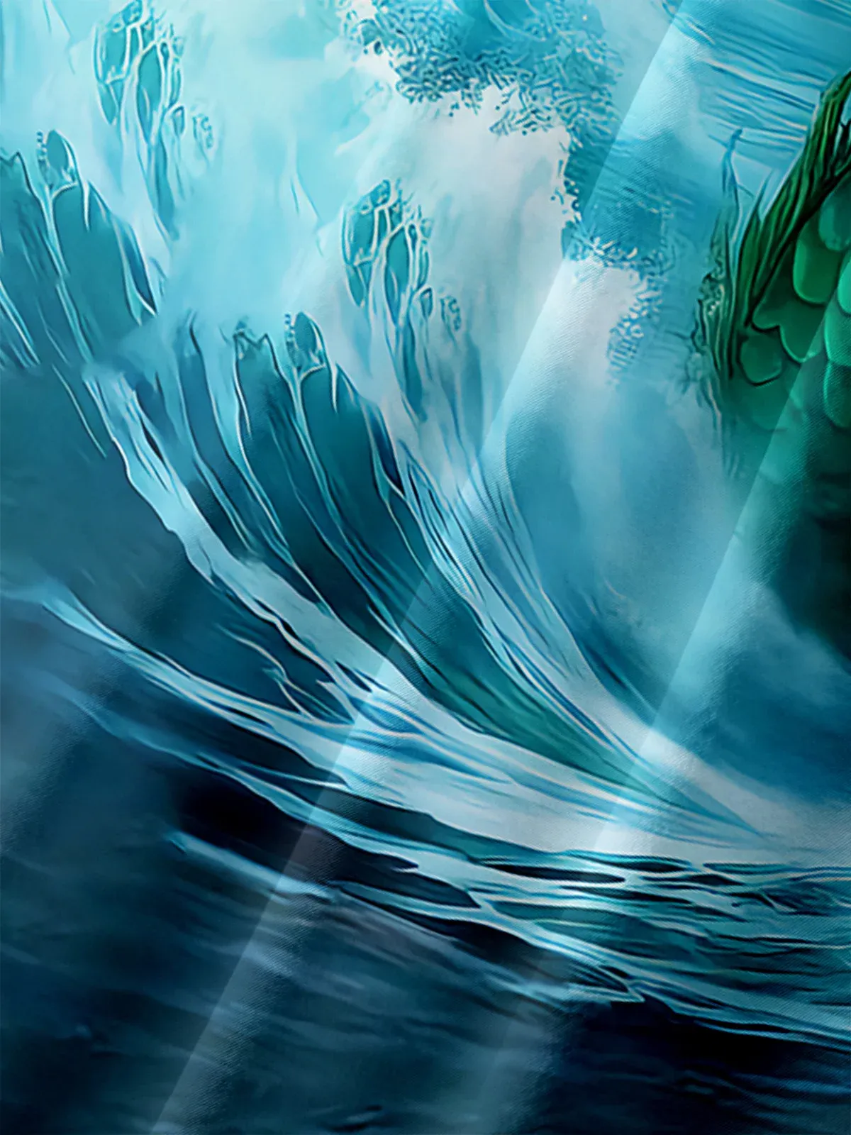 Men's Casual Ocean Dragon Illustration Print Lapel Pocket Short Sleeve Shirt