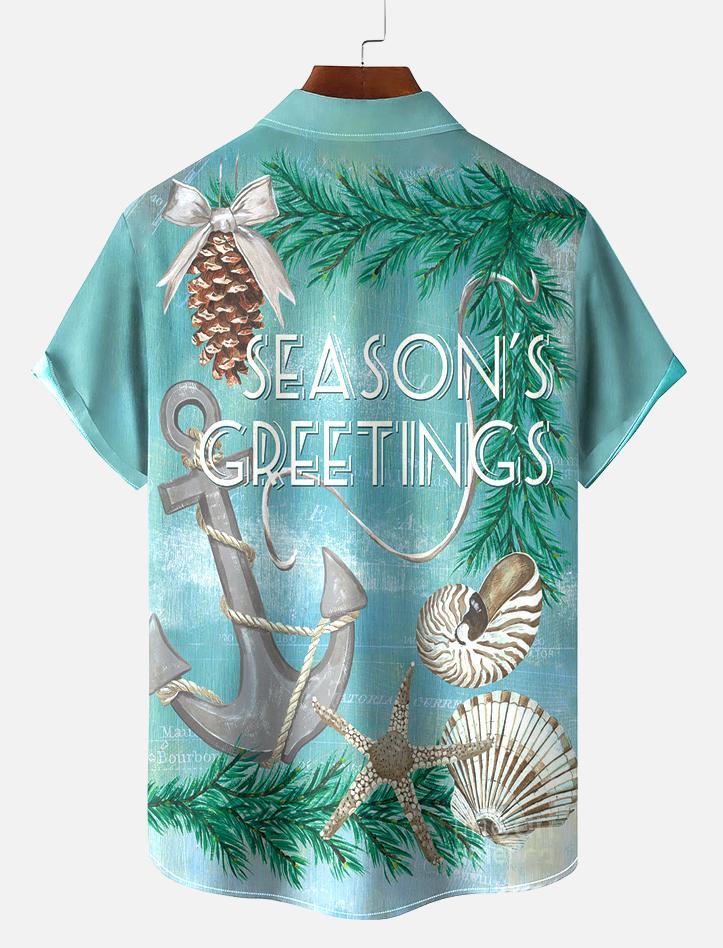 Men's Vintage Marine Pattern Short Sleeve Shirt