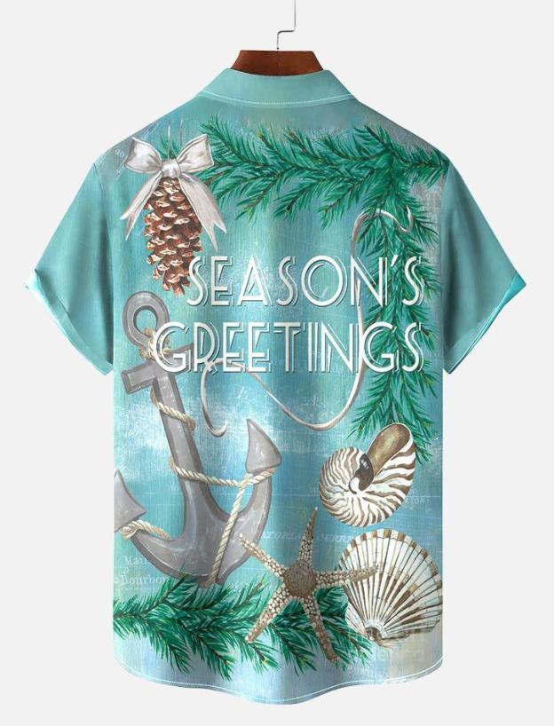 Men's Vintage Marine Pattern Short Sleeve Shirt