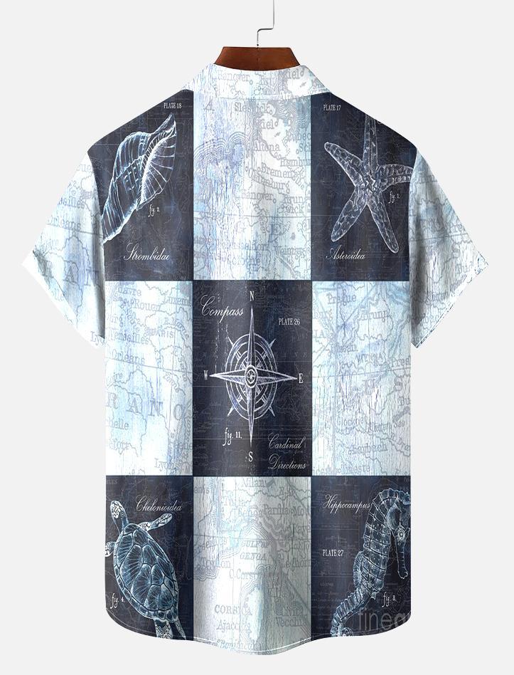 Men's Vintage Marine Pattern Short Sleeve Shirt