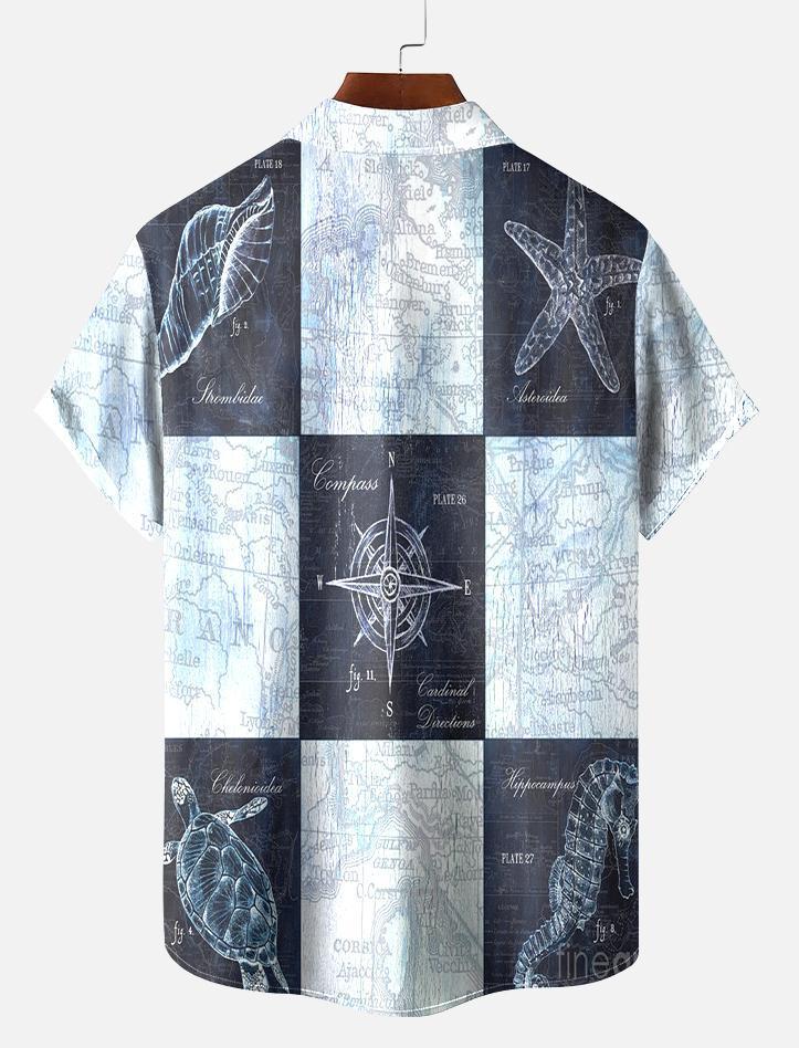 Men's Vintage Marine Pattern Short Sleeve Shirt