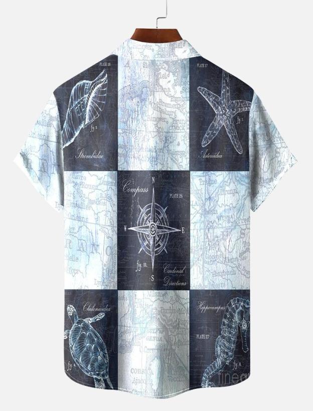 Men's Vintage Marine Pattern Short Sleeve Shirt