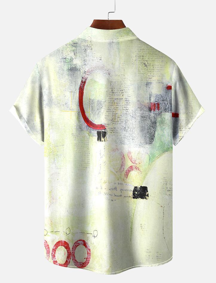 Men's Vintage Mixed Art Patchwork Print Short Sleeve Shirt