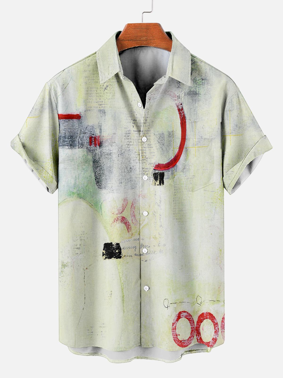 Men's Vintage Mixed Art Patchwork Print Short Sleeve Shirt